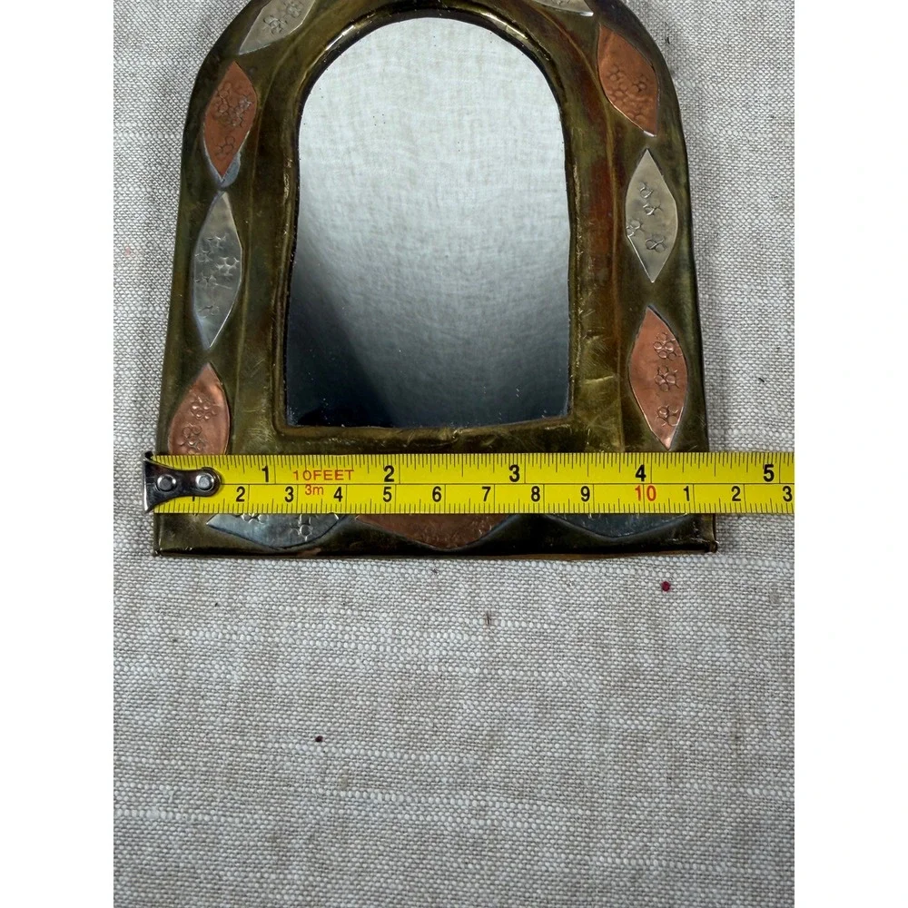Mirror Set Good Vintage Moroccan Mixed Metal Brass Copper Arched Octagon Decor